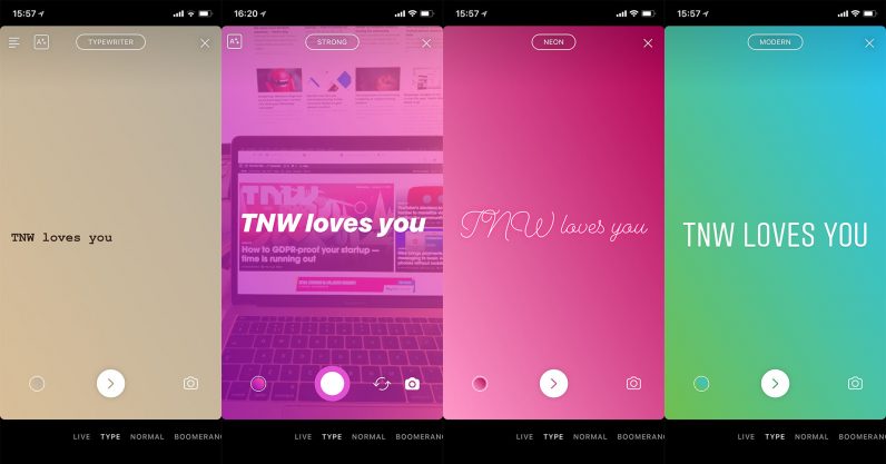 Instagram ทดสอบฟีเจอร์ Type เลือกแบบข้อความได้ สำหรับ Stories 